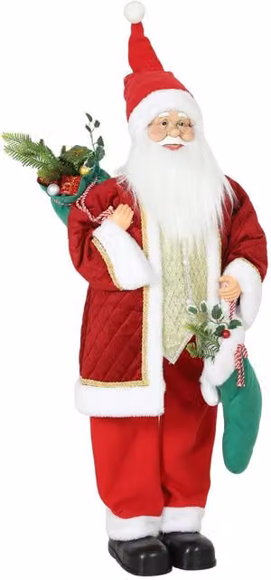 HOMCOM Singing and Dancing Christmas Santa Claus with Stocking and Sack in Red and Gold, Height: 120 cm