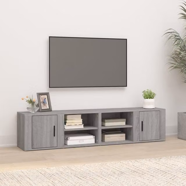 Berkfield Home Set of 2 Modern Grey Sonoma TV Cabinets in Engineered Wood W/D/H: 80 x 31.5 x 36 cm – 1