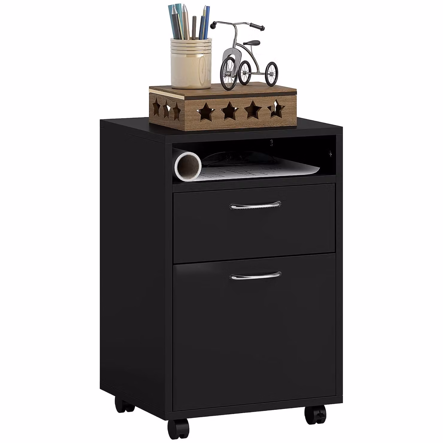 HOMCOM Modern Black Storage Cabinet with Drawer and Open Shelf, W/D/H: 60 x 60 x 60 cm – 3