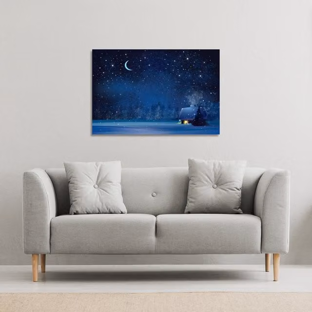 Benjamin Tate Design LTD Night Winter Landscape Gallery Canvas in Blue, W: 77 cm, H: 51 cm