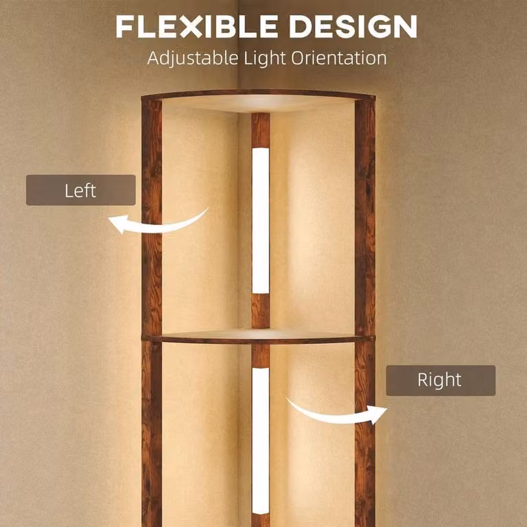 PAWNORA Brown Wood Corner Floor Lamp with Adjustable Warm White LED Light, H 100 cm x W 15 cm