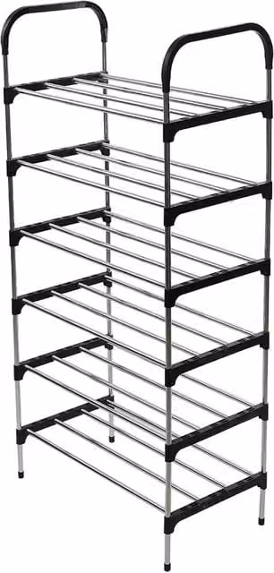 Kidkid 6 Tier Metal Freestanding Shoe Rack in Silver and Black