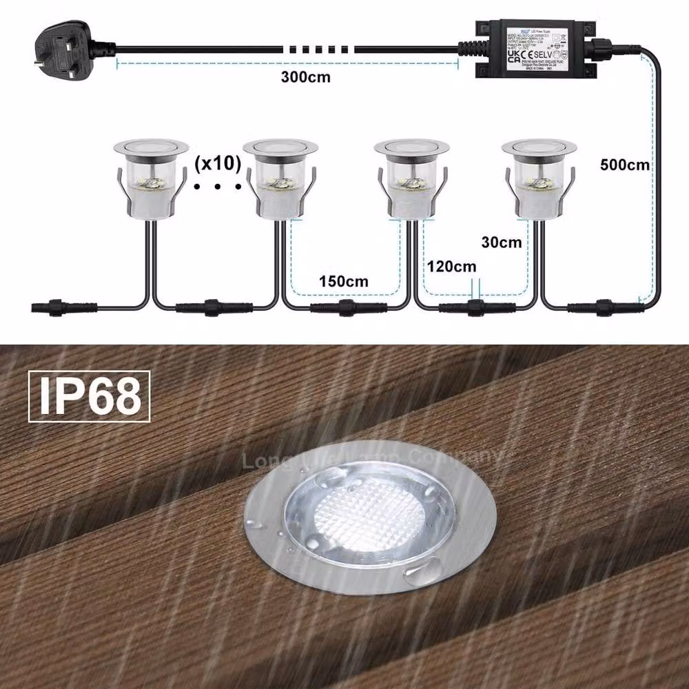 SPETLEK IP68 Round Outdoor LED Decking Lights in Silver with Cool White Light – 2