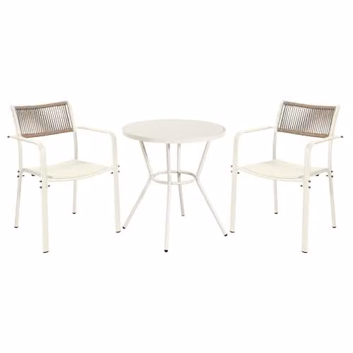 Core Products 3-Piece Bistro Garden Set with Round Metal Table and Two Rope-Effect Armchairs in White and Green