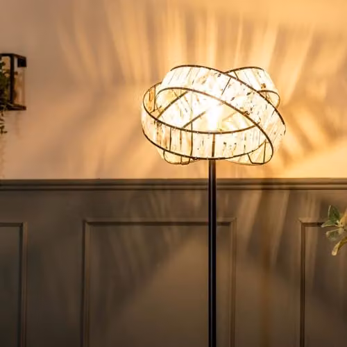 ValueLights Acrylic Jewel Twist Chrome Floor Lamp with Tortoise Shell Lampshade and LED Bulb, Black and Chrome – 3