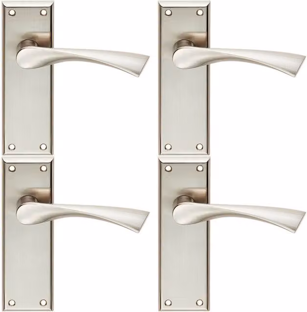 Loops 4x Pair Angular Lever on Latch Backplate Door Handle, Satin Nickel, W: 150 mm x H: 50 mm