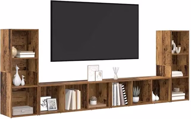 Berkfield Home Rustic TV Cabinet with 4 Storage Shelves in Brown Engineered Wood – 1