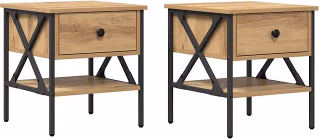 Berkfield Home Artisan Oak Bedside Tables, Set of 2, Beige, W/D/H: 40 x 42 x 45 cm