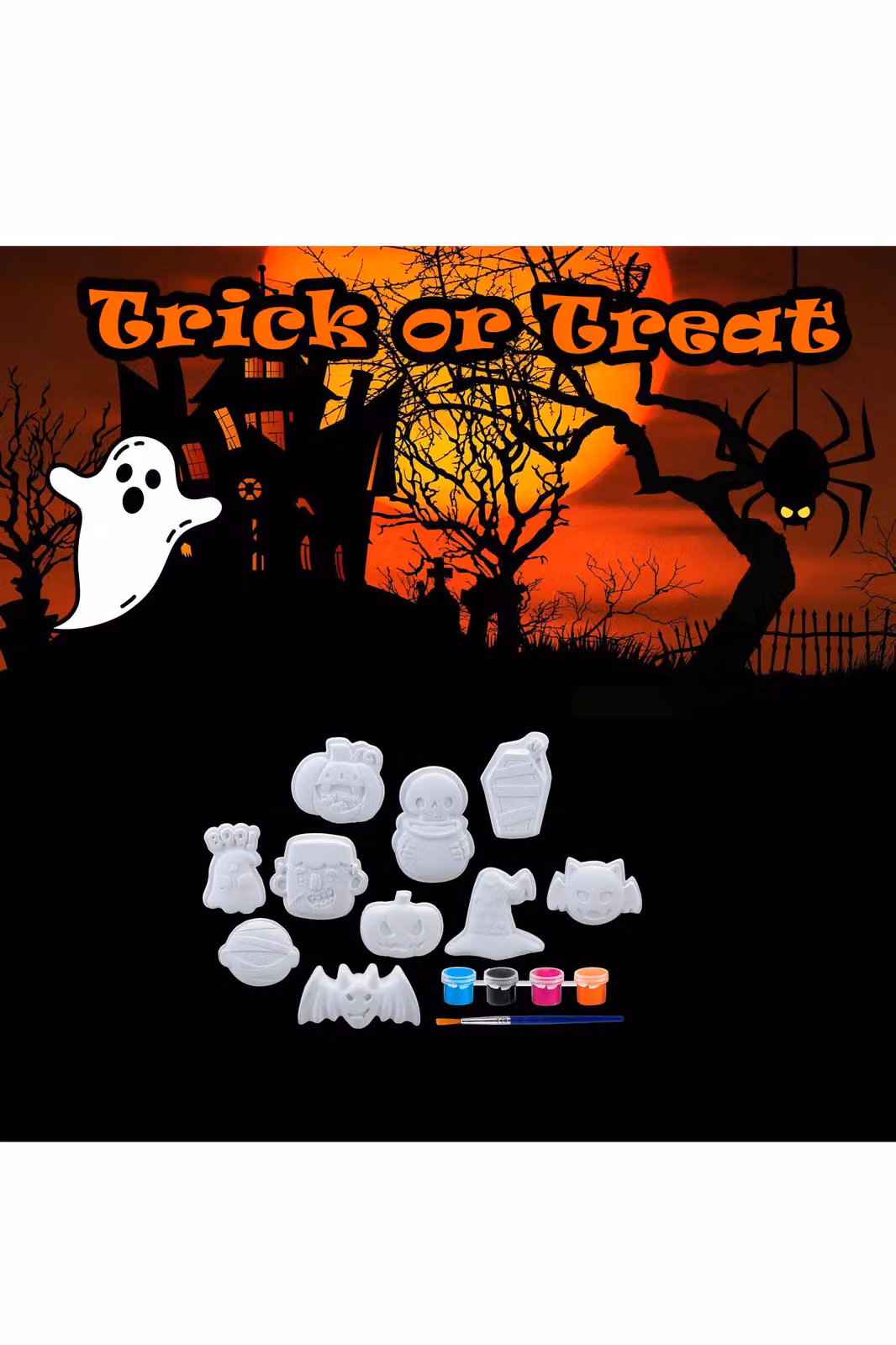 VFM e-Store Halloween Decorations Craft Kit with 10 Designs, 6 Paints and Brush in White – 3