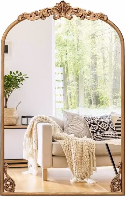 Costway Antiqued Gold Arched Wall Mirror, W: 76 cm, H: 51 cm – 1