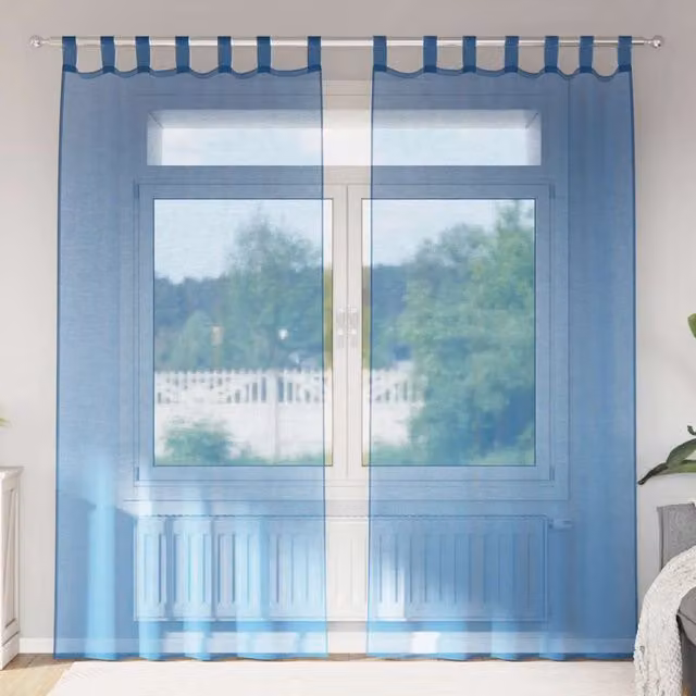Berkfield Home Blue Transparent Voile Fabric Panel Curtains with Tabs, 2 Pack, W: 140 cm, H: 245 cm – 1