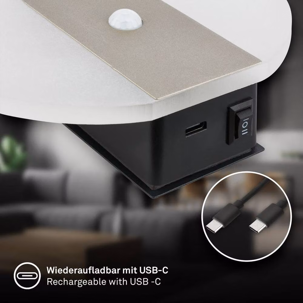 Briloner Cordless Rechargeable LED Wall Light with Motion and Dusk Sensor in Metallic Silver Nickel Matt – 4