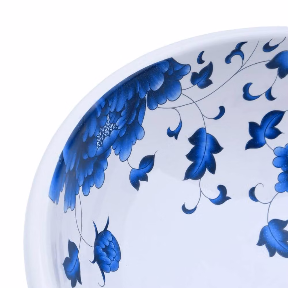 Berkfield Home Round Ceramic Countertop Basin in White and Blue, Diameter: 41 cm, Height: 14 cm – 2