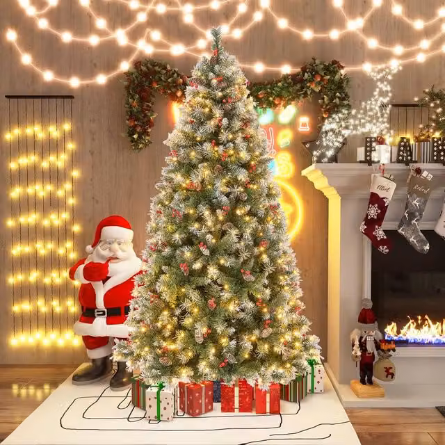 Costway 6.5ft Artificial Hinged Christmas Tree with 909 PVC Branch Tips in Green