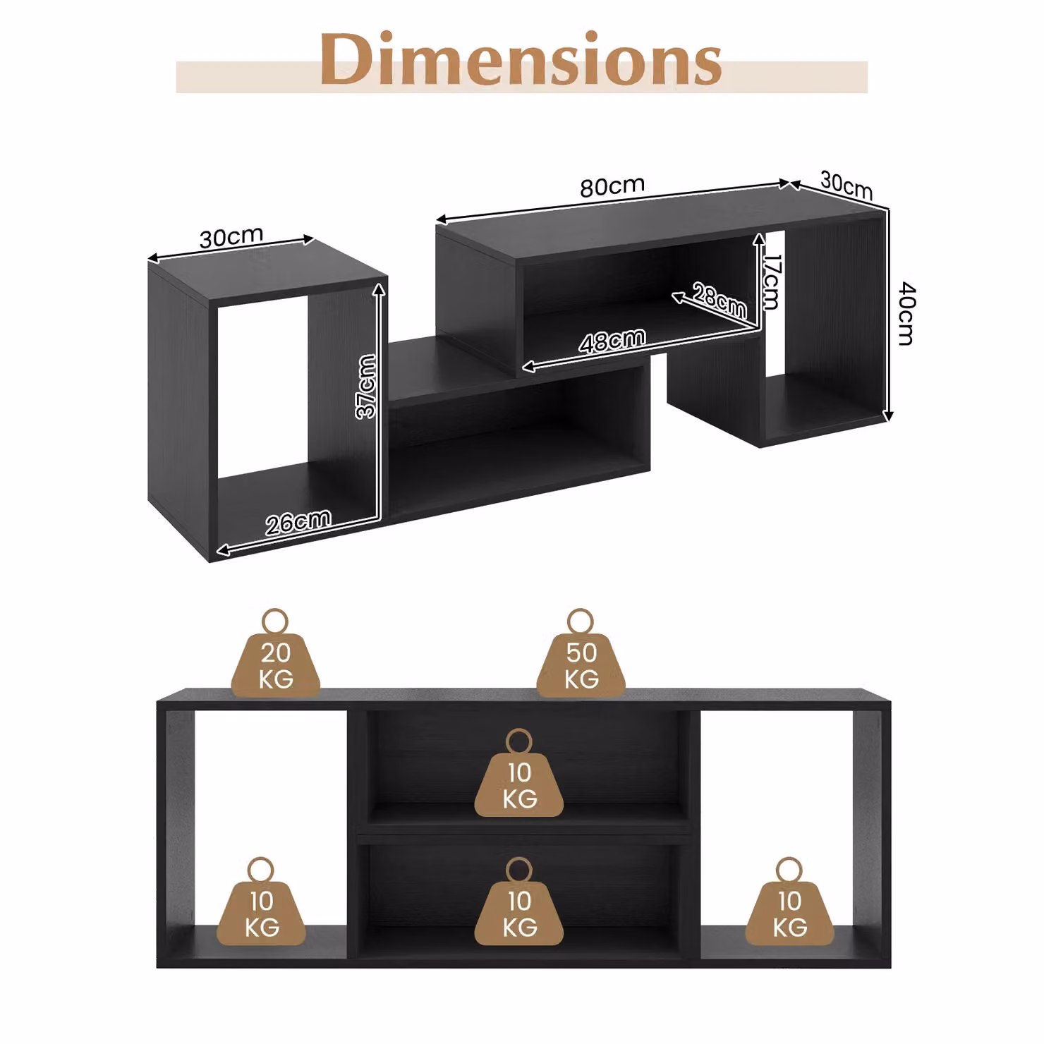 Costway 2 Piece Modern Black TV Media Console Table with Rotating Top and Storage Shelf – 2
