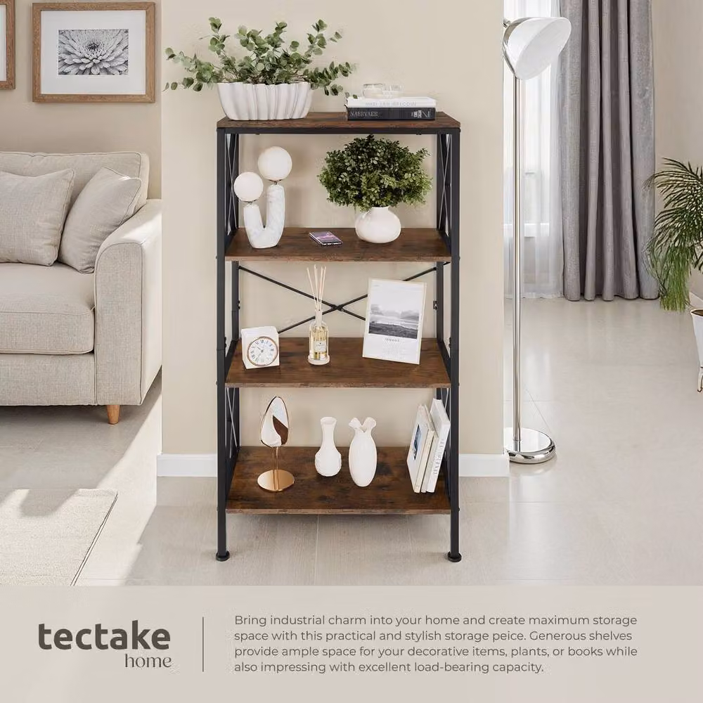 tectake Barry Freestanding Standing Shelf with 4 Tiers in Brown and Black – 3