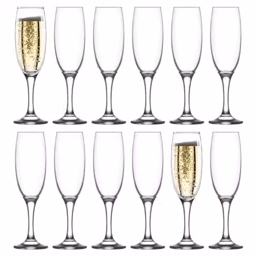LAV Empire Glass Champagne Flutes, Set of 12, Transparent, 220ml