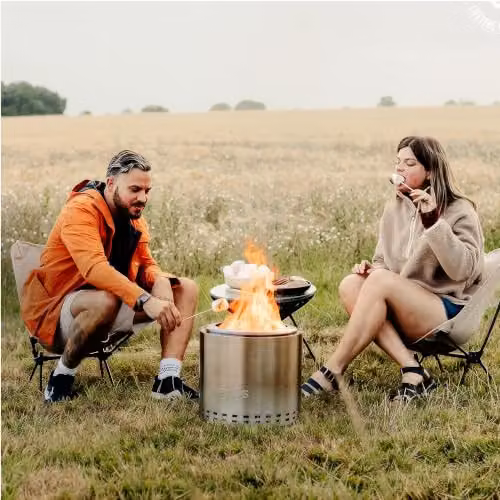 herQs Chief Smokeless Fire Pit, Stainless Steel Portable Outdoor Fire Bowl in Silver, Diameter: 68 cm, Height: 43 cm – 4