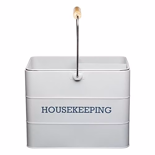 KitchenCraft Living Nostalgia Metal Cleaning Caddy with Handle, Grey, W: 33 cm, D: 21 cm, H: 26 cm – 1