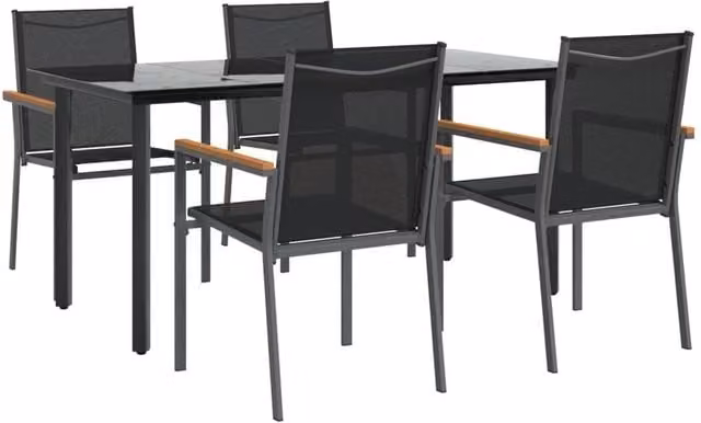 Berkfield Home Beautiful 5 Piece Garden Dining Set in Black Textilene and Steel – 1