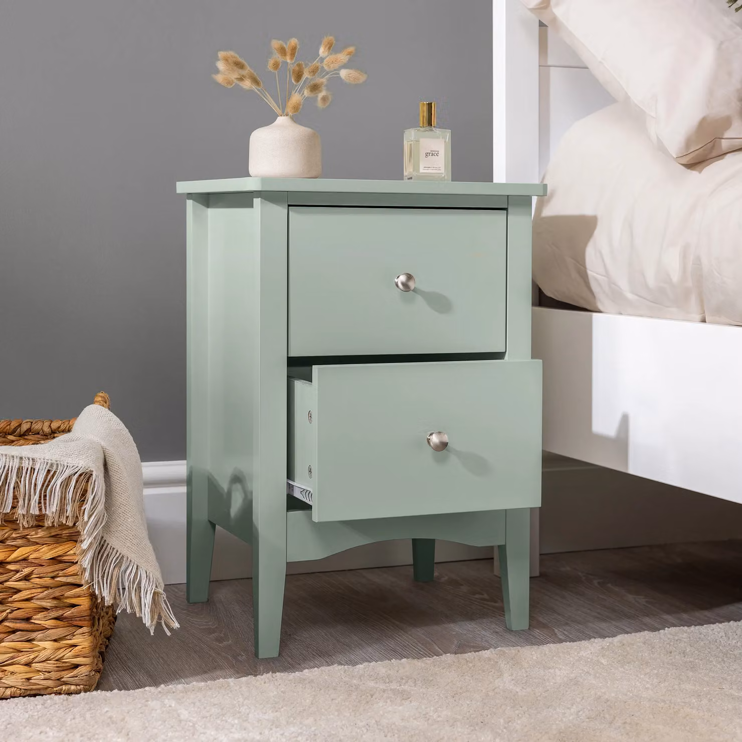Christow Slim Bedside Table with 2 Drawers, Green Storage Cabinet for Bedroom or Hallway, W/D/H: 30 x 40 x 57 cm – 2