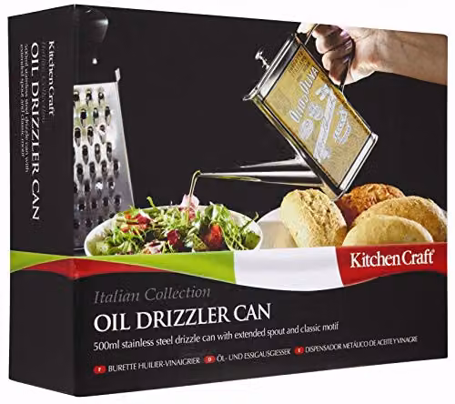 KitchenCraft Stainless Steel Oil Drizzler Can in Silver, Yellow and Multicolour – 4