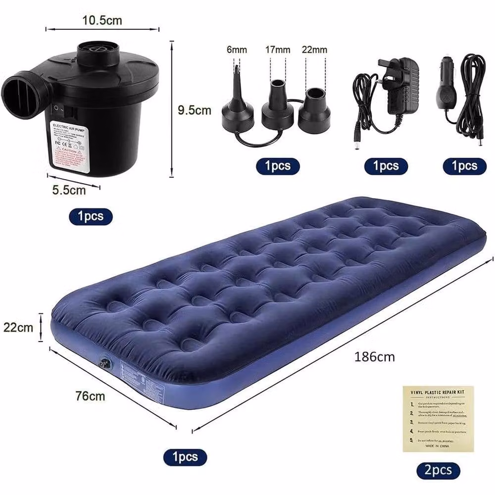 KORVIXA Portable Inflatable Air Bed Mattress in Blue, Single Size – 2
