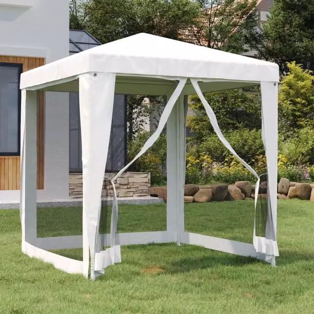 Berkfield Home Party Tent with 4 Mesh Sidewalls, White, W/D/H: 2 x 2 x 2 m