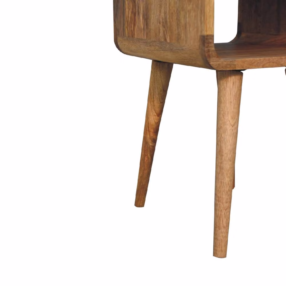 Direct Wicker Solid Wood Mango Wood Mini Curved Bedside Table in Brown with 1 Drawer and Open Slot – 5