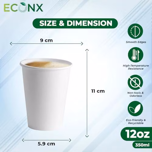 ECONX White Single Wall Disposable Paper Coffee Cups, 354ml, 50 Pack – 2