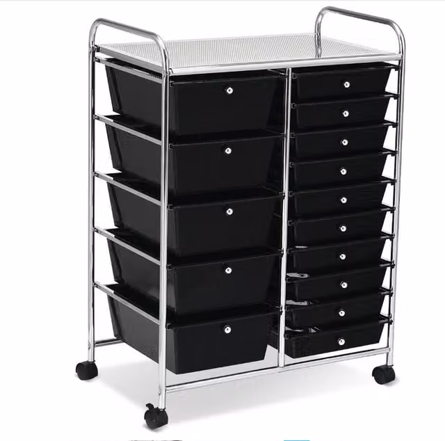 Costway 15 Drawer Metal Storage Trolley with Castors in Black