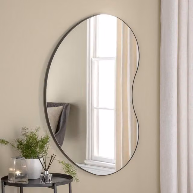Yearn Mirrors Large Pebble Wall Mirror in Black, W: 111 cm, H: 81 cm