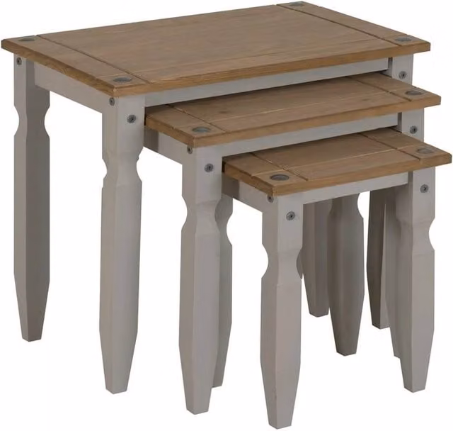 Nordara Grey Solid Pine Wood Nest of 3 Tables – 1