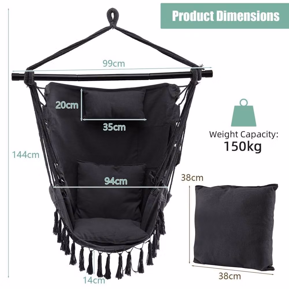 EONLION Black Swing Hanging Hammock with Powder Coated Steel Stand and Cushions – 2