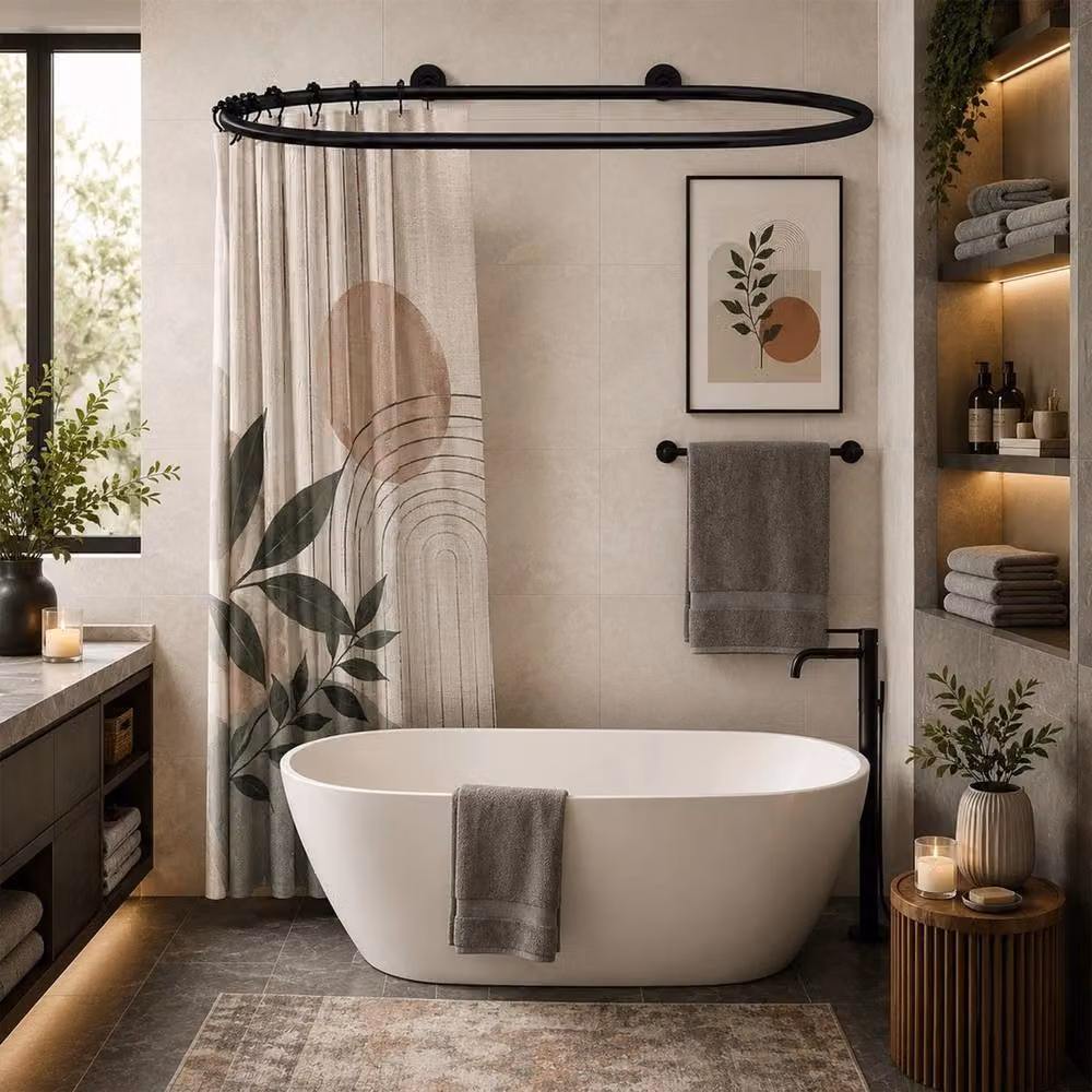 Havendro Black Oval Freestanding Aluminium Shower Curtain Rod for Clawfoot Tubs – 3