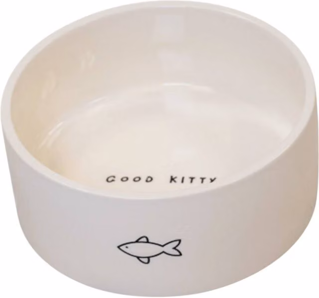 Four Candle White Ceramic Cat Bowl with Fish Design, Diameter: 16 cm