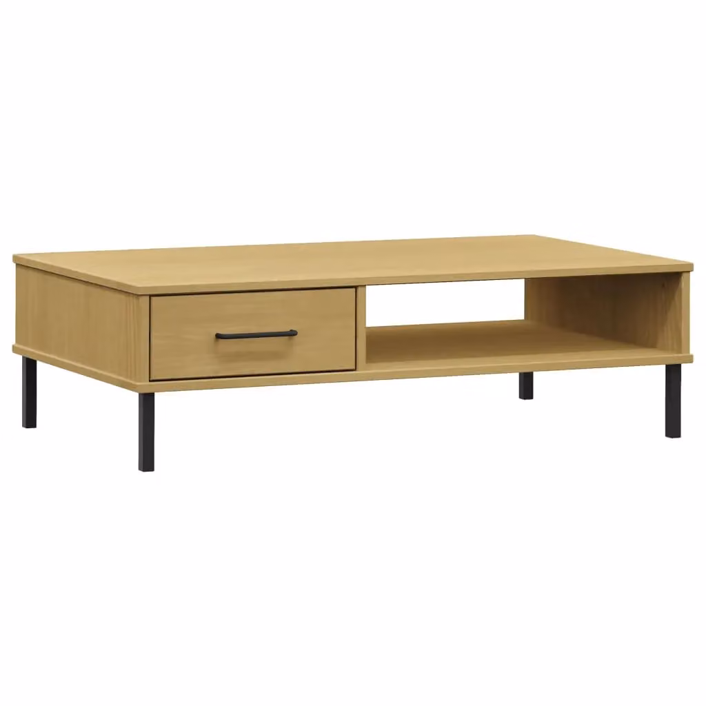 Berkfield Home Oslo Rectangular Coffee Table in Brown Solid Pine Wood with Metal Legs – 2