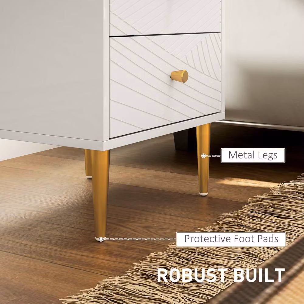 STILVORA Modern Bedside Table with 2 Drawers in White and Gold – 2