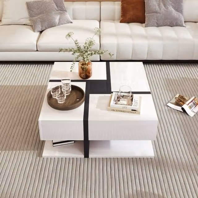 BTM Modern White Coffee Table with 4 Drawers and Bottom Storage, W/D/H: 78 x 45 x 50 cm – 1