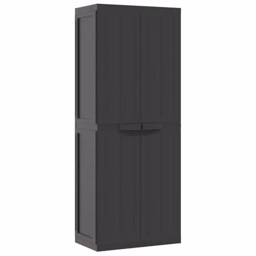 vidaXL Outdoor Storage Cabinet in Black Plastic with Internal Shelves and Lock, W/D/H: 65 x 37 x 165 cm