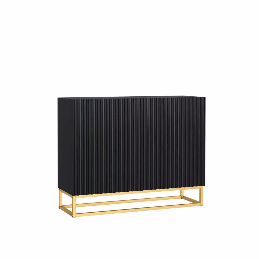 Mex Furniture LTD Ripple Sideboard in Black with Fluted Doors, W: 100 cm, H: 80 cm, D: 35 cm – 5