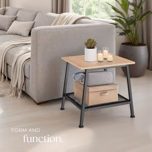 tectake Industrial Design Side Table with Wood-look Top and Steel Frame, W/D/H: 45.5 x 45.5 x 47 cm, Brown and Black – 2