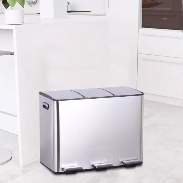 Kelvenix Silver 45L Compartment Recycling Bin with Soft Close Pedal and Removable Inner Bucket – 1