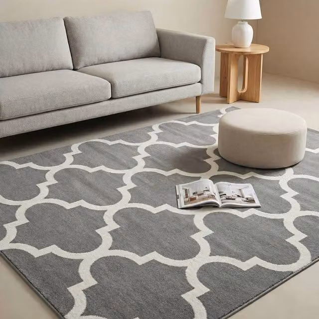 MCC Direct Modern Abstract Rectangular Microfibre Rug in Grey, W: 200 cm, D: 280 cm