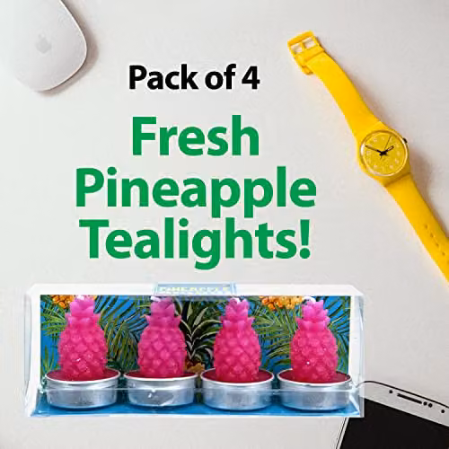 VFM e-Store Tropical Pineapple Scented Tealight Wax Candles, 4 Pack, Pink – 3