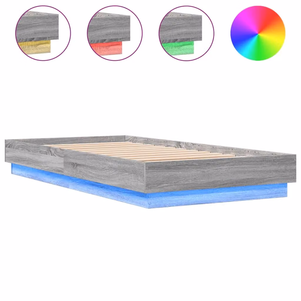 Berkfield Home Small Single Bed Frame in Grey Sonoma with LED Lights and USB Charging Port, W/D/H: 75 x 190 cm – 2