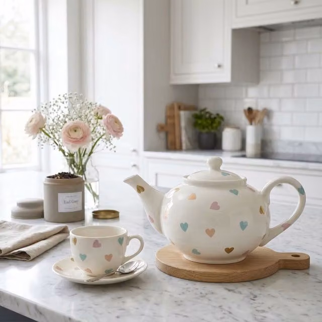 Orsina Geometric Stoneware Teapot in White and Multicolour – 2