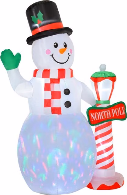 HOMCOM 2.4m Tall Inflatable Christmas Snowman with Street Lamp, Lighted White Decoration for Indoor and Outdoor Garden Use