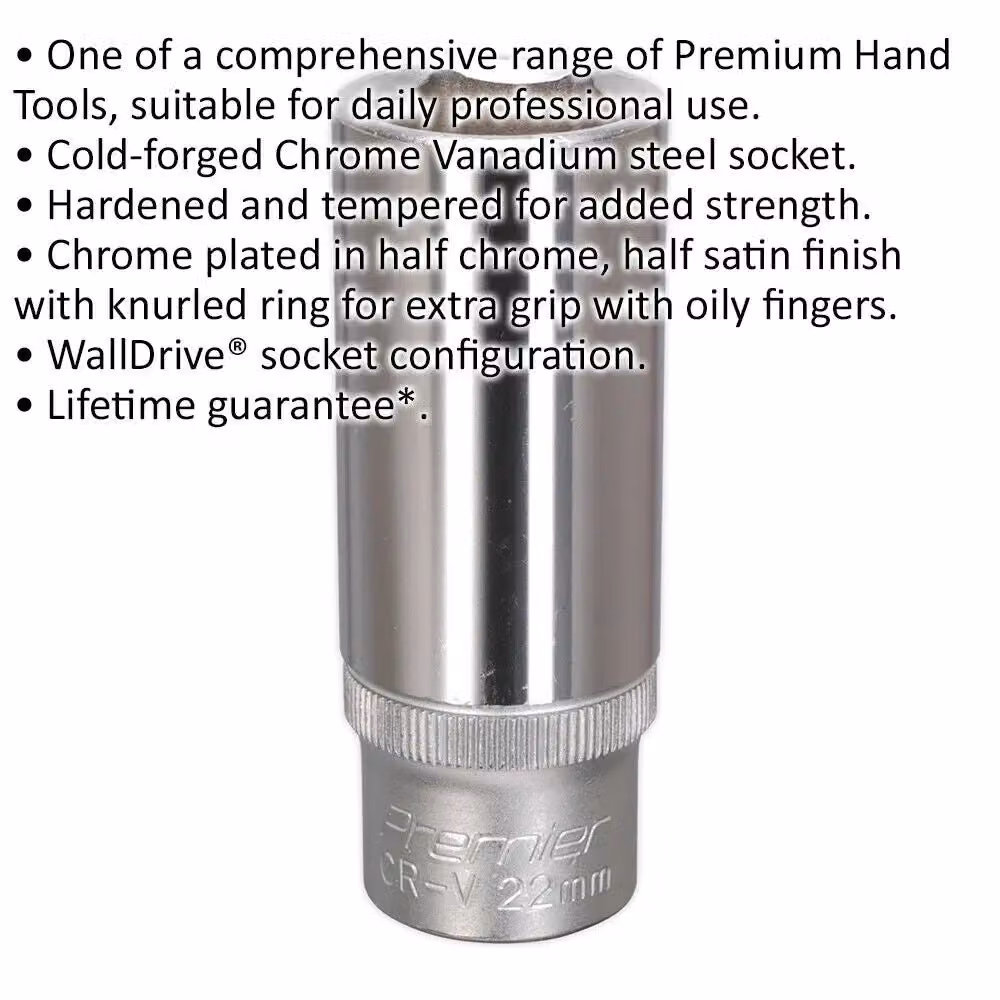 Loops 22mm Deep Drive Socket 1/2 inch Square Drive in Silver Chrome Vanadium – 2