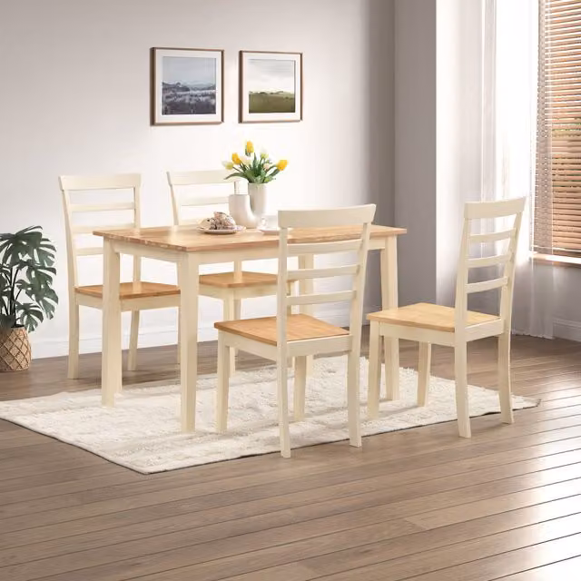 FurnitureboxUK Salcombe Small Rectangular Rubberwood Dining Table and 4 Whitby Dining Chairs in Cream
